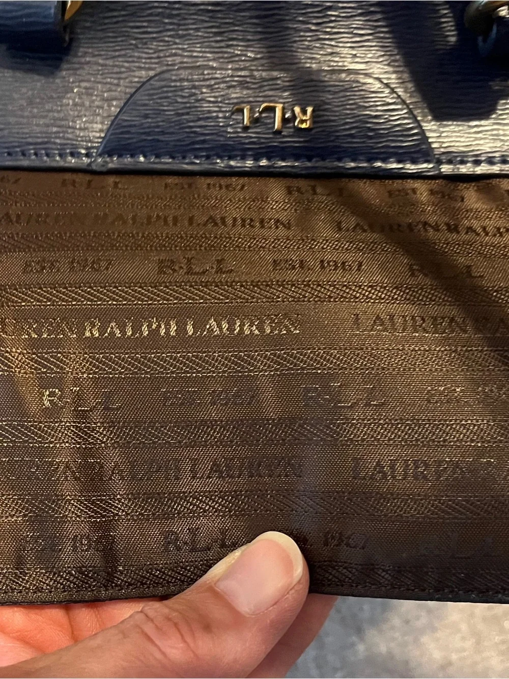 Lauren Ralph Lauren Navy Blue Satchel Shoulder Bag Gold Tone RLL